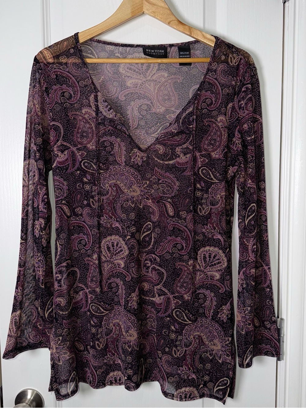 Vintage New York & Co Sheer Purple Paisley Whimsy Goth Fairy Grunge Boho Top Med